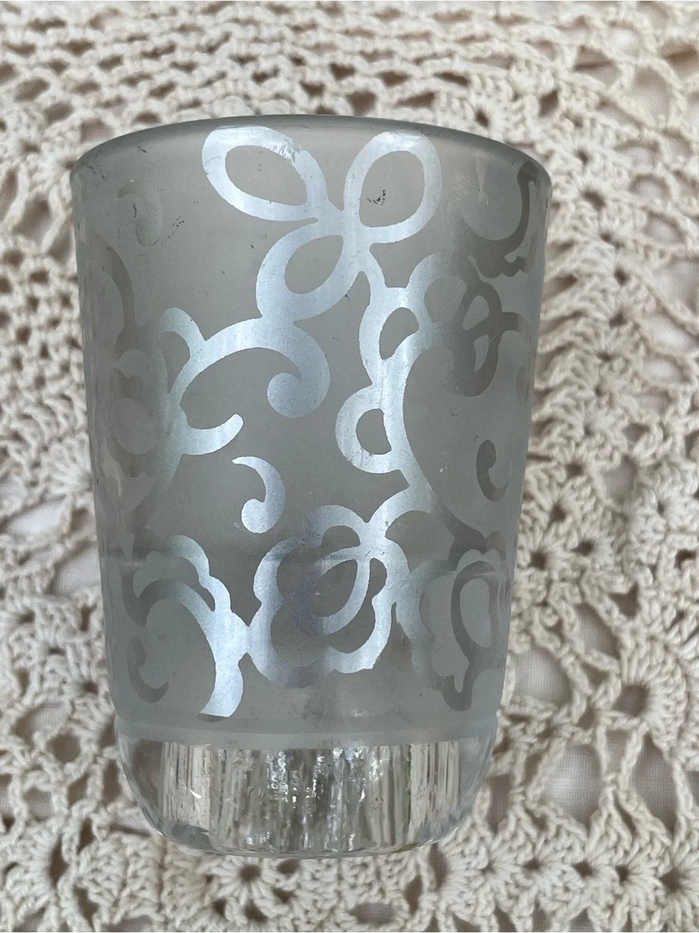 Lennox Heiress Frosted Silver Floral Glass Votive Candle Holder - Home Accents